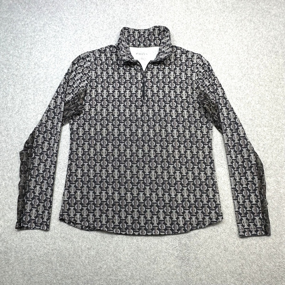 Icikuls Shirt Womens Small Black Geometric Long Sleeve 1/4 Zip Golf Top Perform